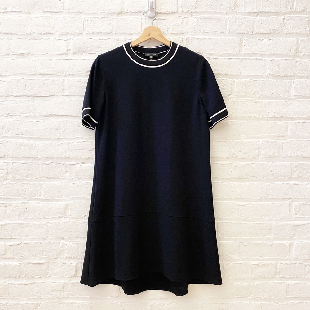 Rag & Bone || Thatch Crepe Shift A-Line Mini Dress‎ Ringer Neckline Black XS